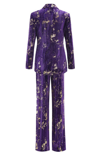Sparkly Purple Velvet Notched Lapel Slim Fit Women 2-Piece Work Suits
